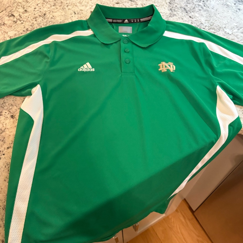 Adidas Notre Dame Green Polo with Gold Size M